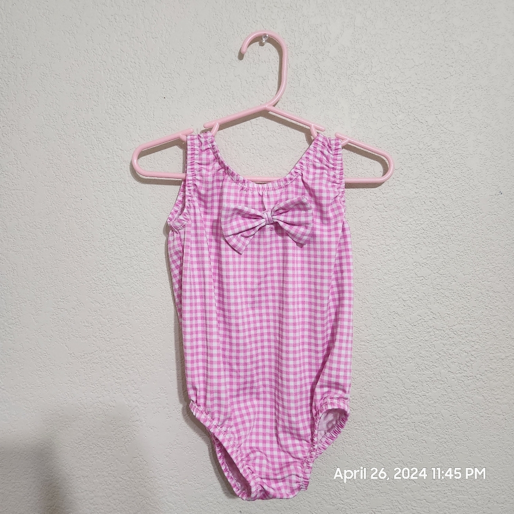 One Piece Swimsuit with headband Pink Gingham Pink Check